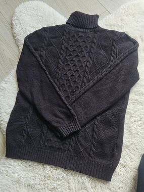 💫Pull à Col Roulé Noir La Donna – Maille Torsadée Classique – Taille S